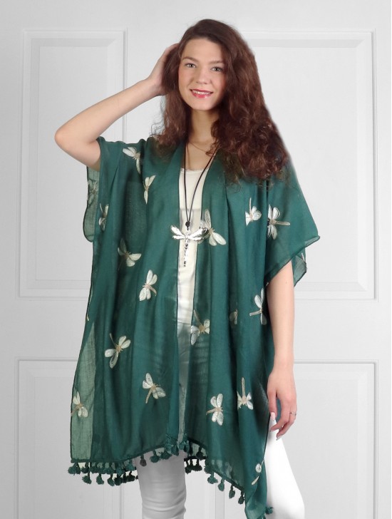 Oversized Dragonfly Kimono W/ Tassels 